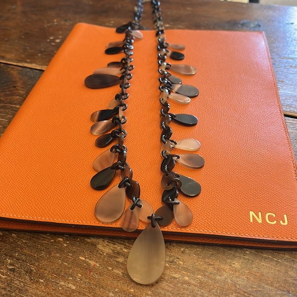 HERMÈS Buffalo Horn Necklace Brown Tortoise Shell LONG RARE bead dangle $1500RP! - Picture 16 of 16